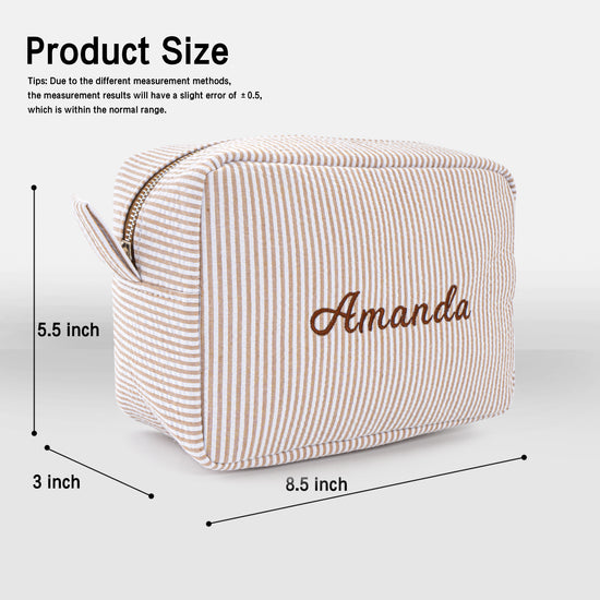 MT WORLD Cosmetic Bag Personalized Makeup Bag for Women Girls Seersucker Preppy Bridesmaid Makeup Bag Cute Aesthetic Toiletry Bag Girls Handbags Purses (Brown)